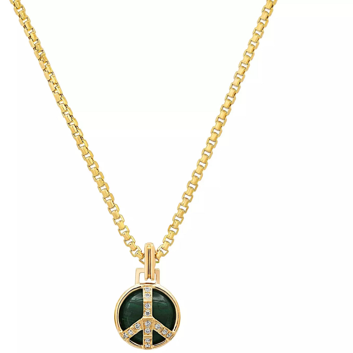 Mini Peace Necklace in Malachite and Diamond