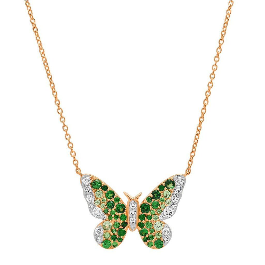 Green and Diamond Ombré Butterfly Necklace