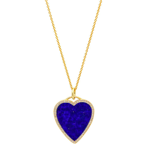 Lapis Inlay Heart Necklace with Diamonds