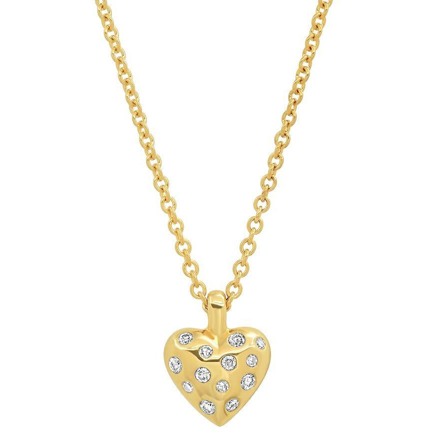 Mini Reversible Diamond and Gold Puffy Heart Necklace