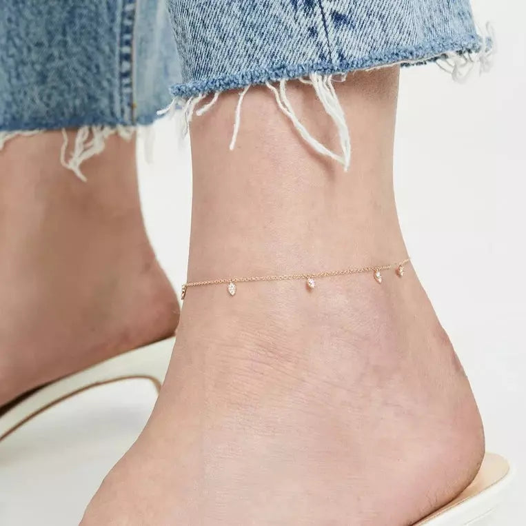 Diamond 5 Mini Teardrop Chain Anklet