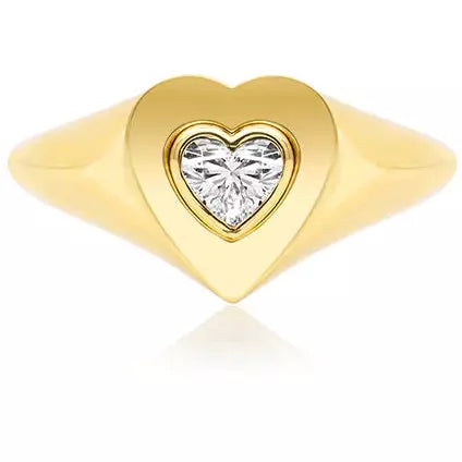 Heart Signet Ring with Heart Cut Diamond