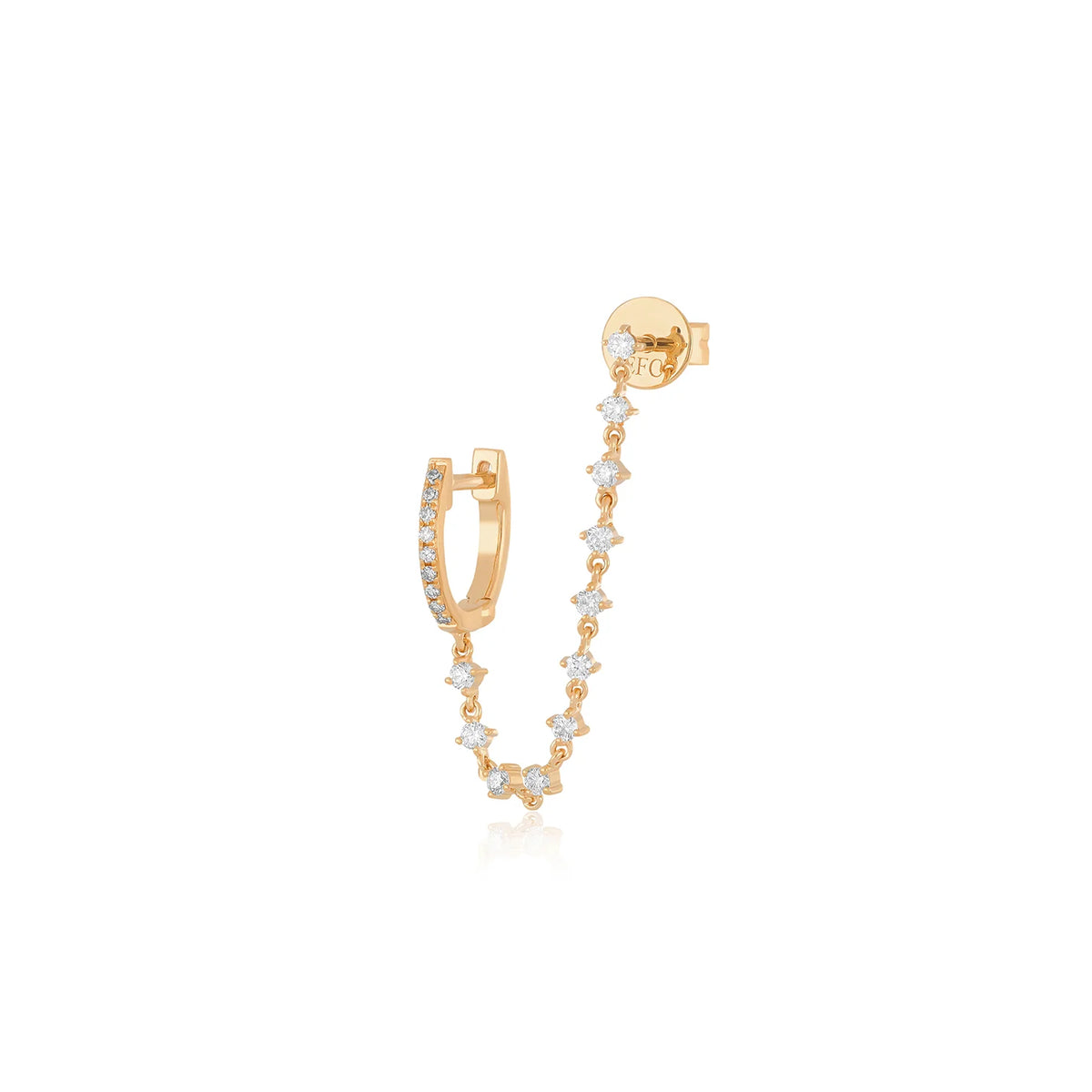 Diamond Mini Huggie &amp; Prong Set Chain Stud Earring