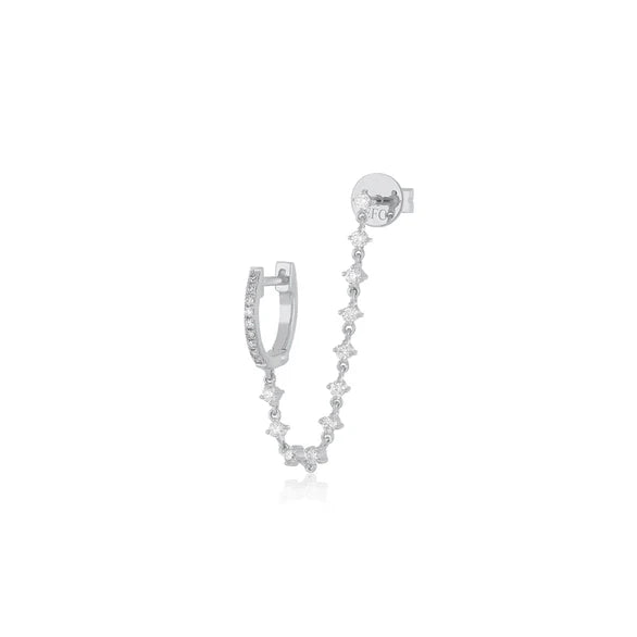 Diamond Mini Huggie &amp; Prong Set Chain Stud Earring