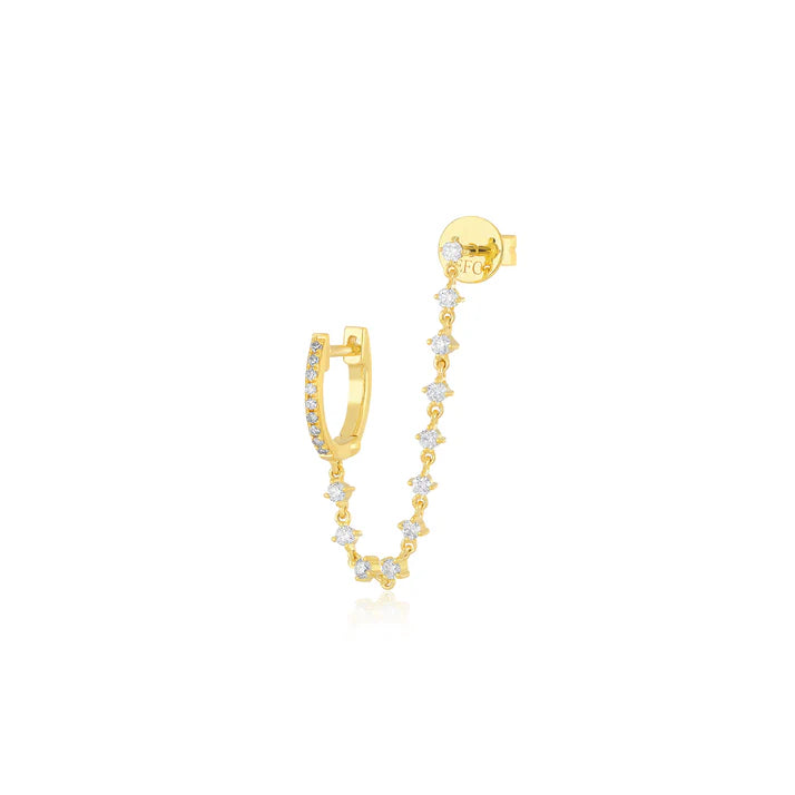 Diamond Mini Huggie &amp; Prong Set Chain Stud Earring
