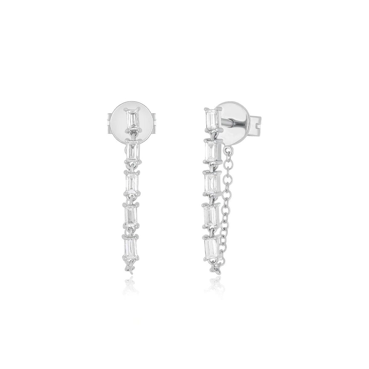 Multi Diamond Baguette Chain Stud Earring