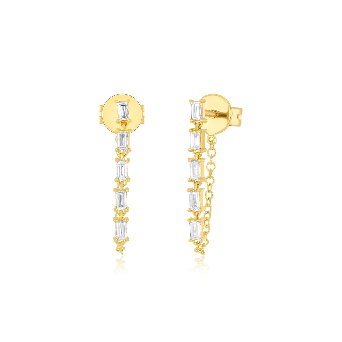 Multi Diamond Baguette Chain Stud Earring