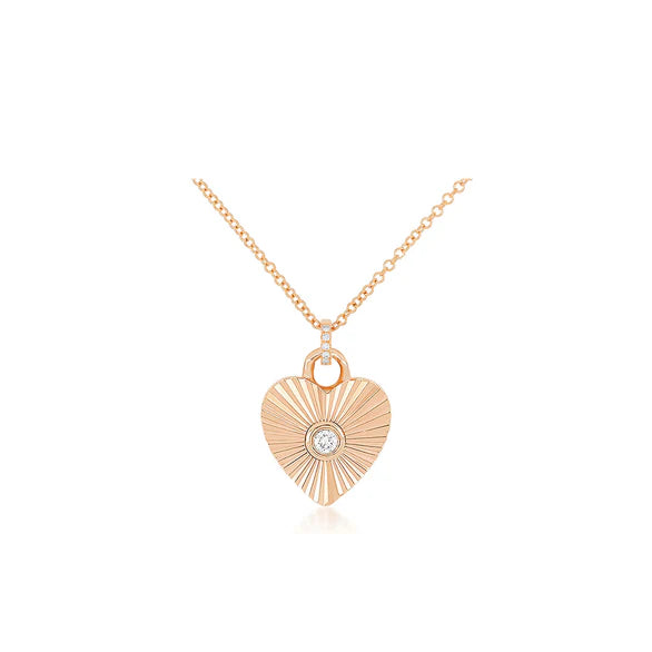 Gold &amp; Diamond Fluted Heart Necklace