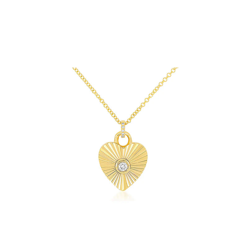 Gold &amp; Diamond Fluted Heart Necklace
