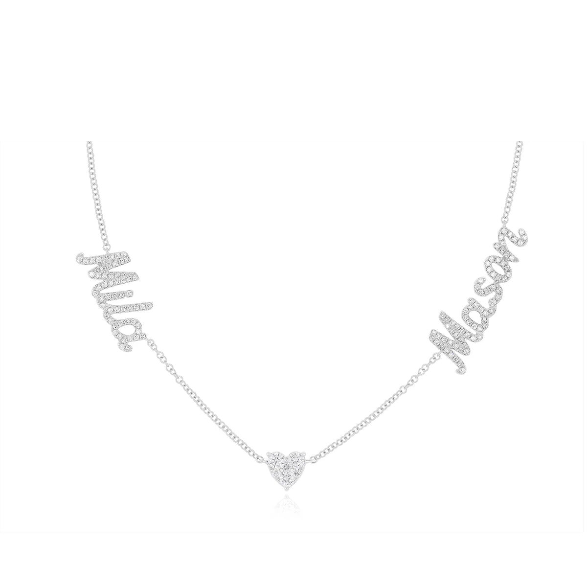 Full Cut Heart Double Diamond Script Name Necklace