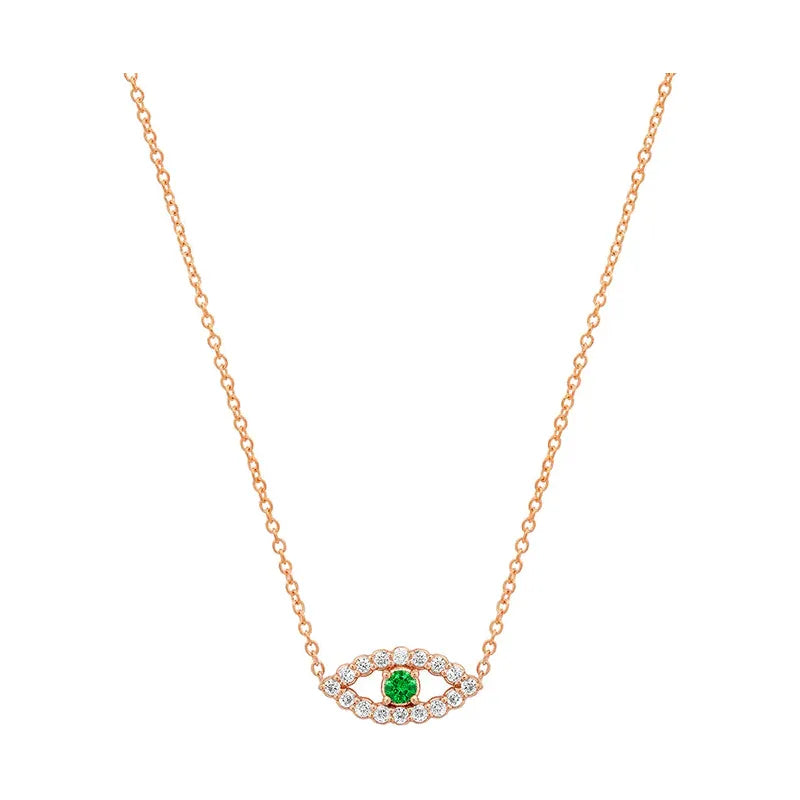 Diamond Mini Open Evil Eye Necklace With Emerald Center