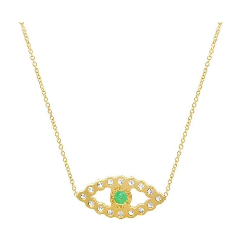 Diamond Medium Open Evil Eye Necklace With Emerald Center