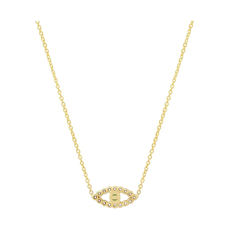 Diamond Mini Open Evil Eye Necklace With Emerald Center