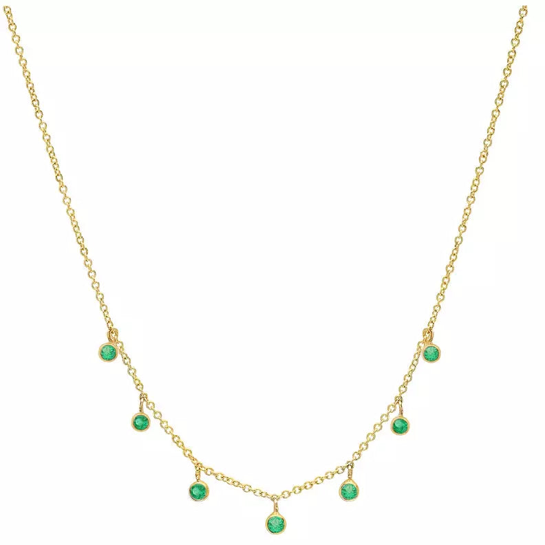 7 Mini Emerald Bezel Dangle Necklace