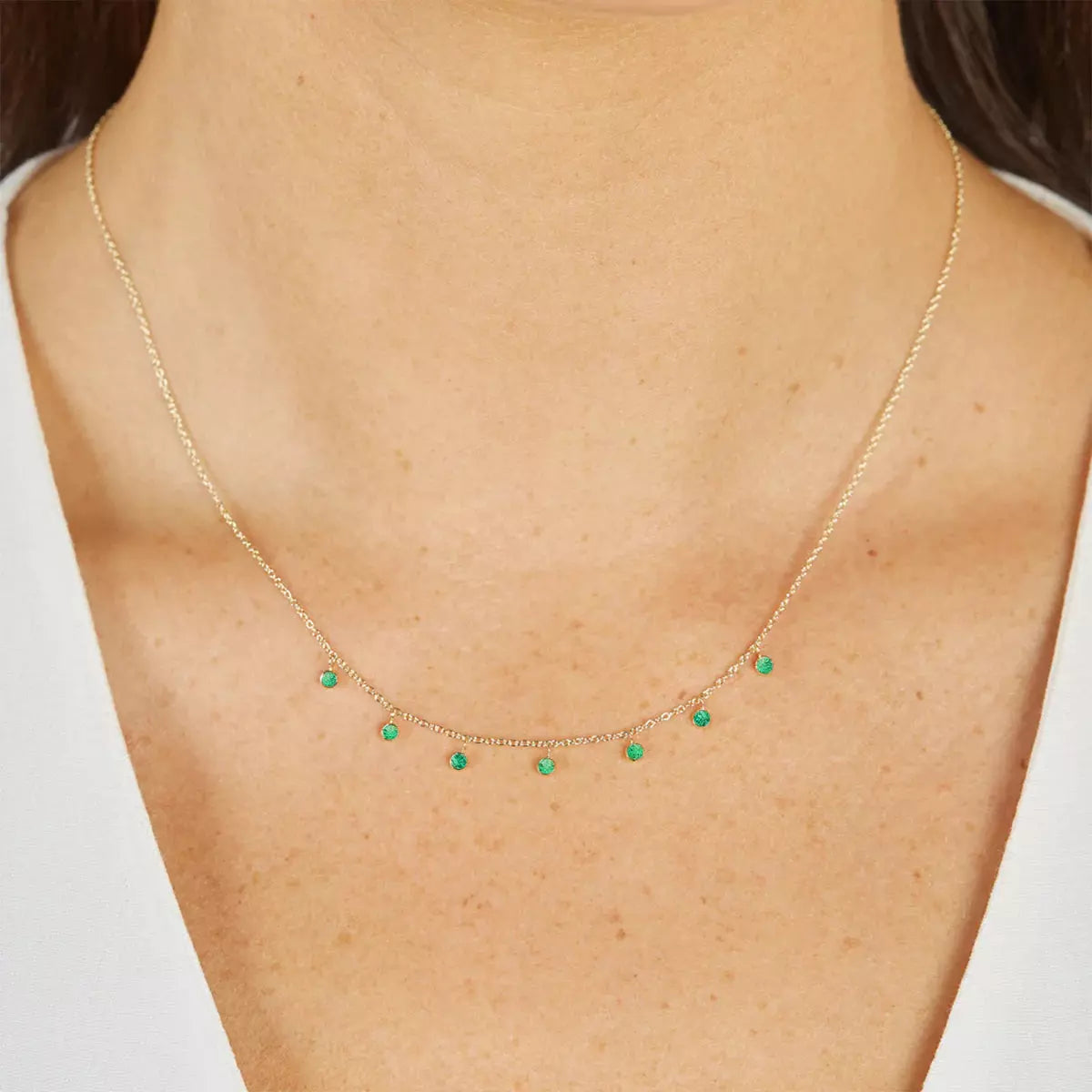 7 Mini Emerald Bezel Dangle Necklace