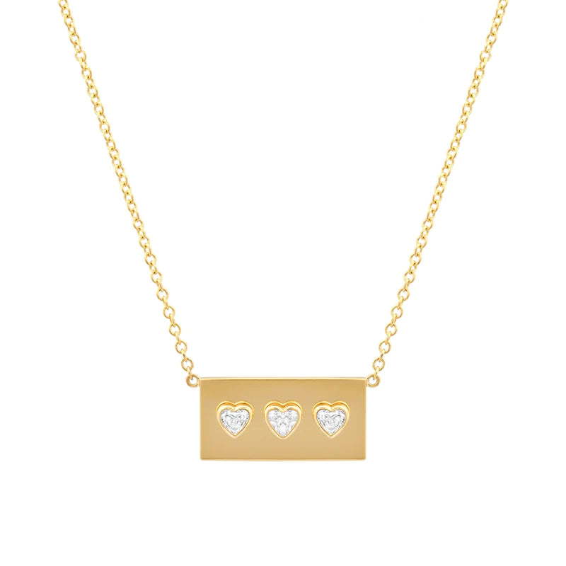 Ellen Plate with 3 Heart-Cut Diamond Detail Necklace