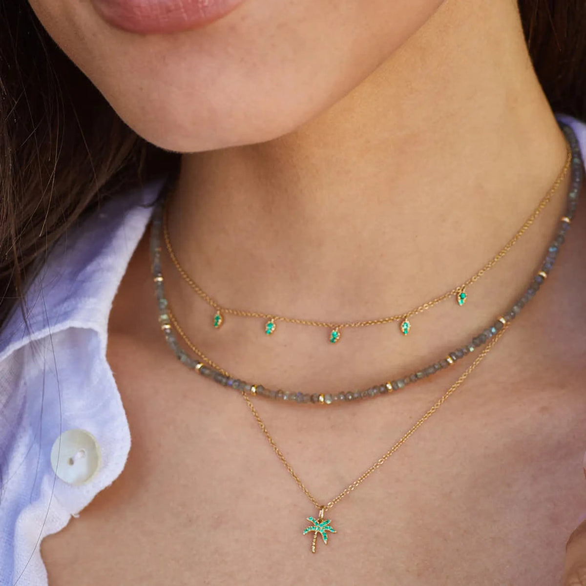 Emerald 5 Teardrop Choker Necklace