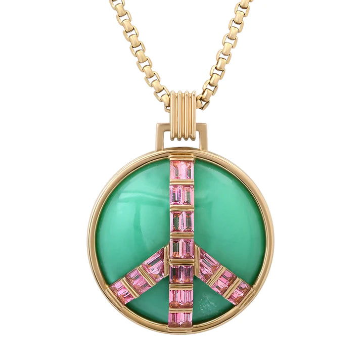 Grandsize Peace Necklace in Chrysoprase and Pink Tourmaline