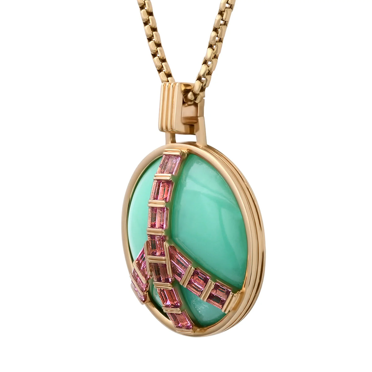 Grandsize Peace Necklace in Chrysoprase and Pink Tourmaline