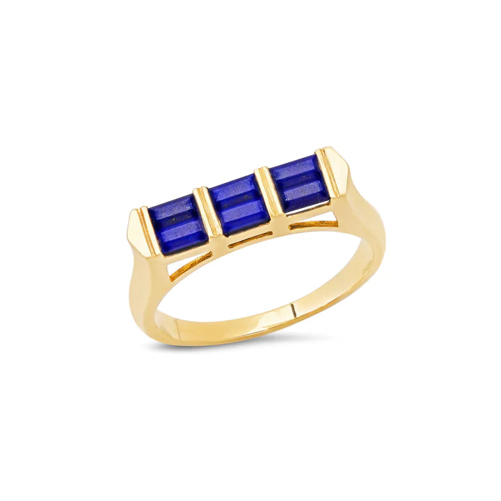 Double Baguette Stackable Lapis Ring