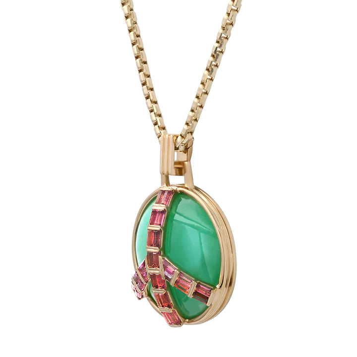 Midsize Peace Necklace in Chrysoprase and Pink Tourmaline