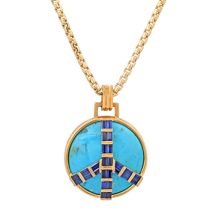 Midsize Peace Necklace in Turquoise and Blue Sapphire