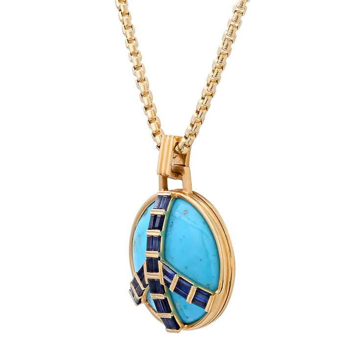 Midsize Peace Necklace in Turquoise and Blue Sapphire
