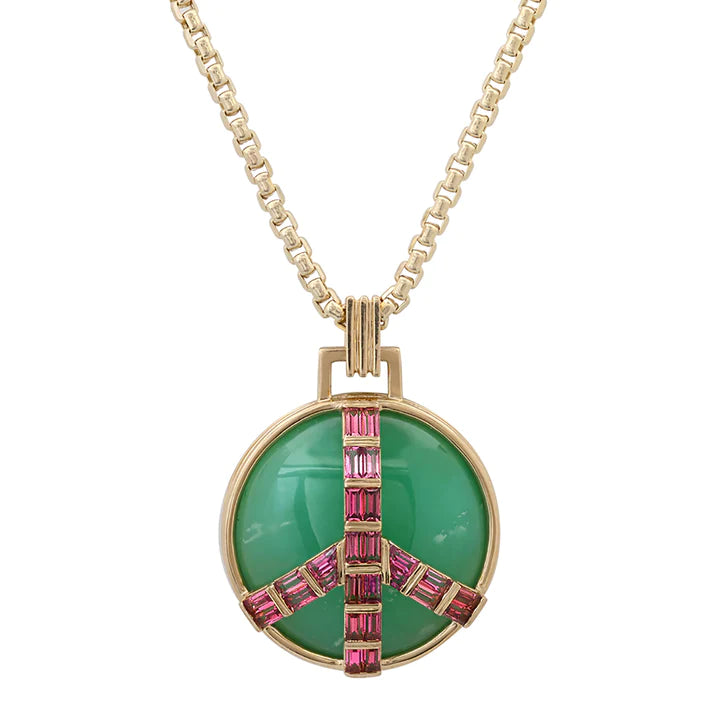 Midsize Peace Necklace in Chrysoprase and Pink Tourmaline