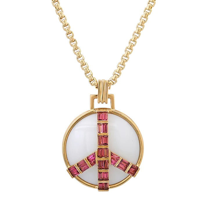 Midsize Peace Necklace in White Onyx and Pink Tourmaline