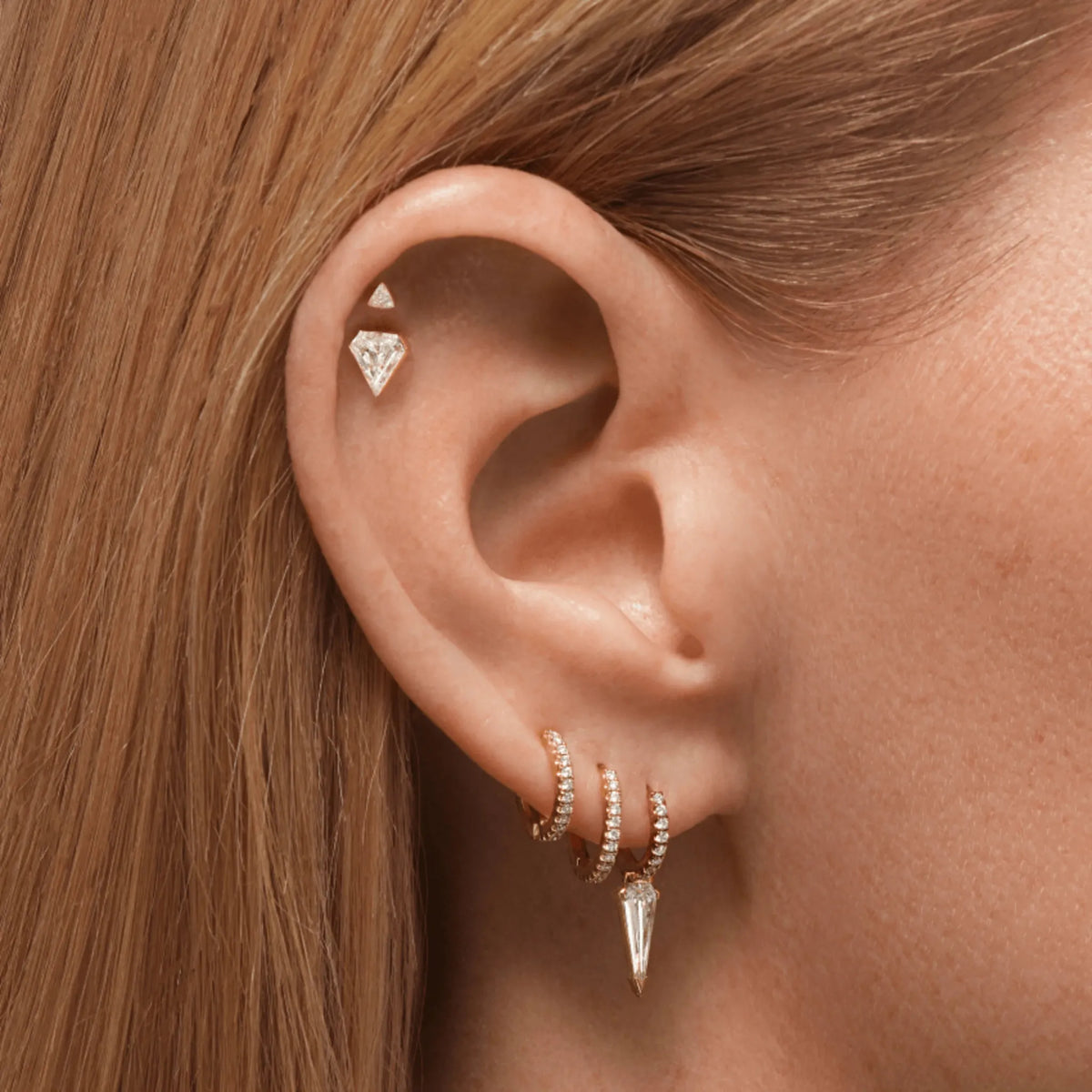 Silhouette Diamond Long Spike Eternity Hoop Earring