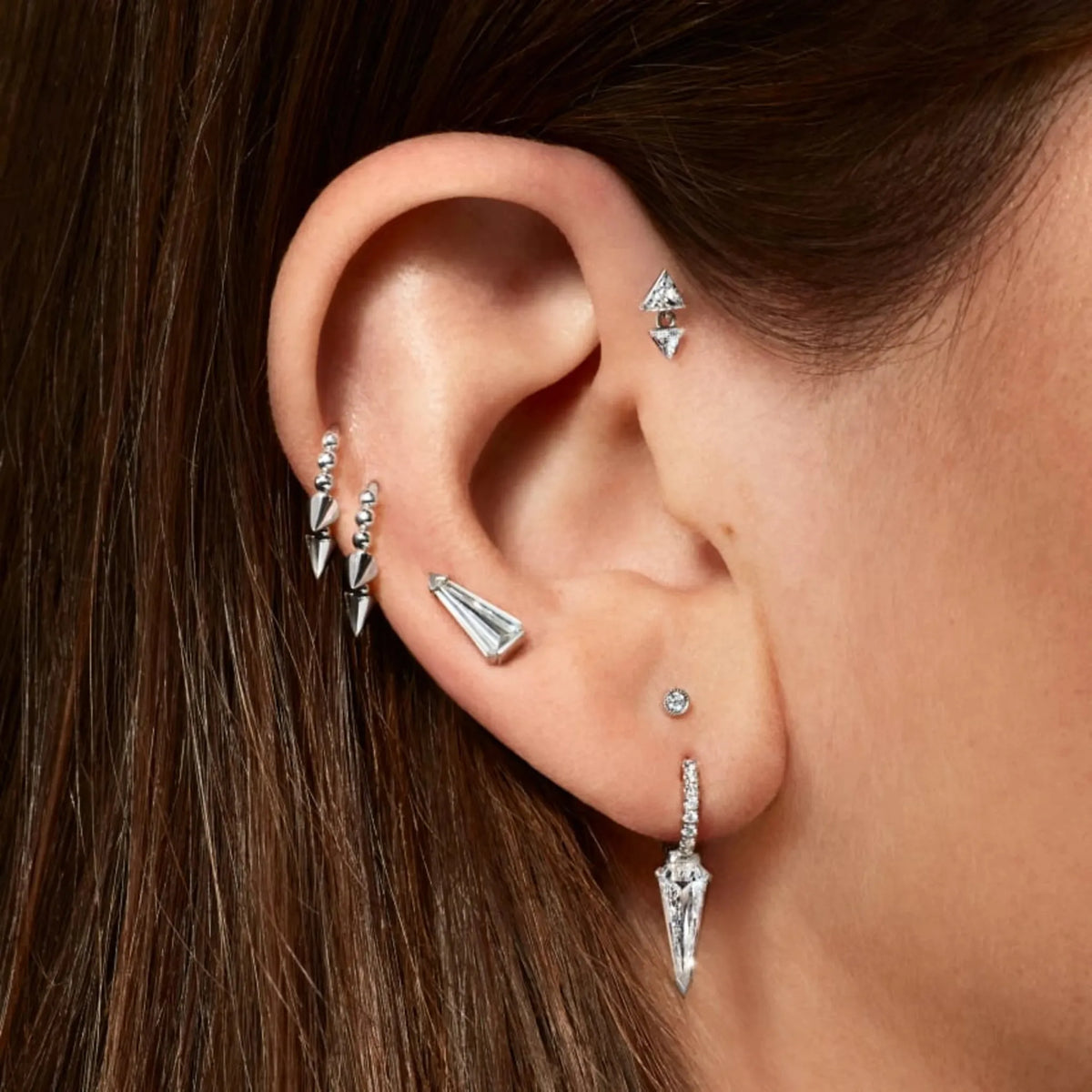 Silhouette Diamond Long Spike Eternity Hoop Earring
