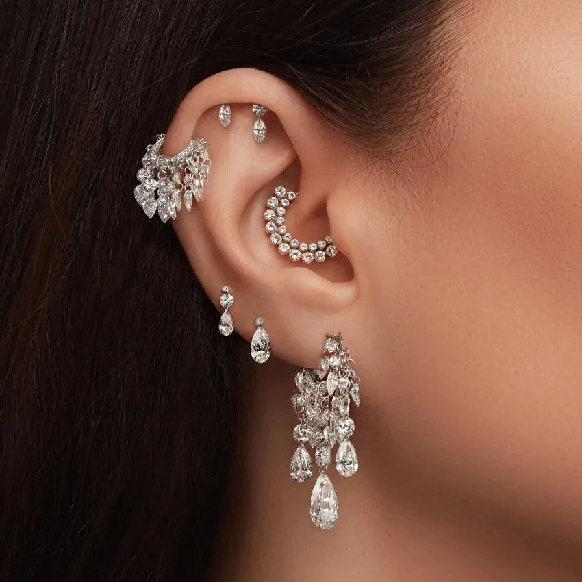 Floating Double Diamond Threaded Charm Earring