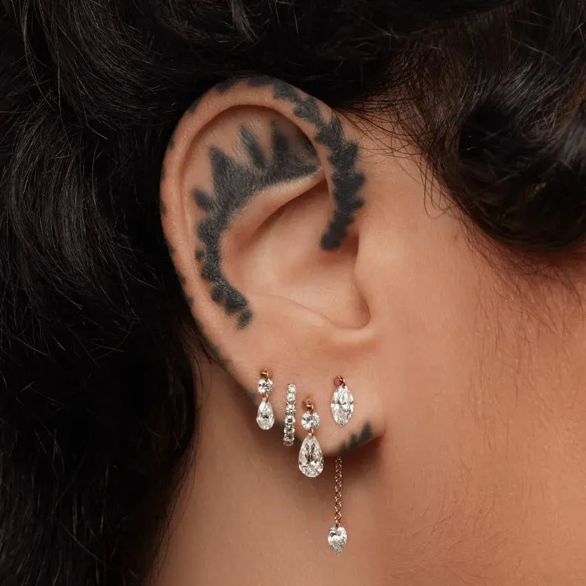 Floating Double Diamond Threaded Charm Earring