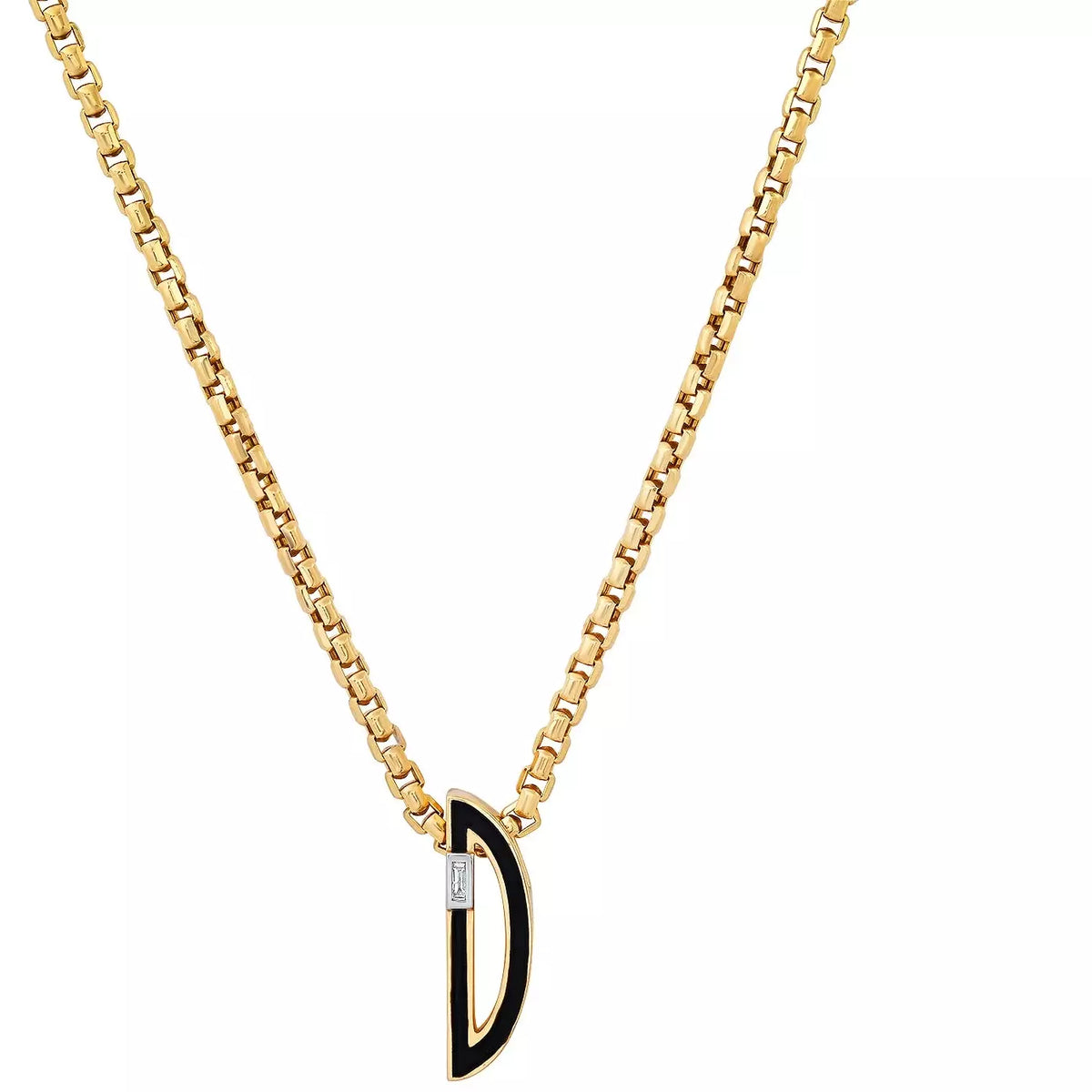 Slide-On Enamel Chunky Initial with Baguette Necklace