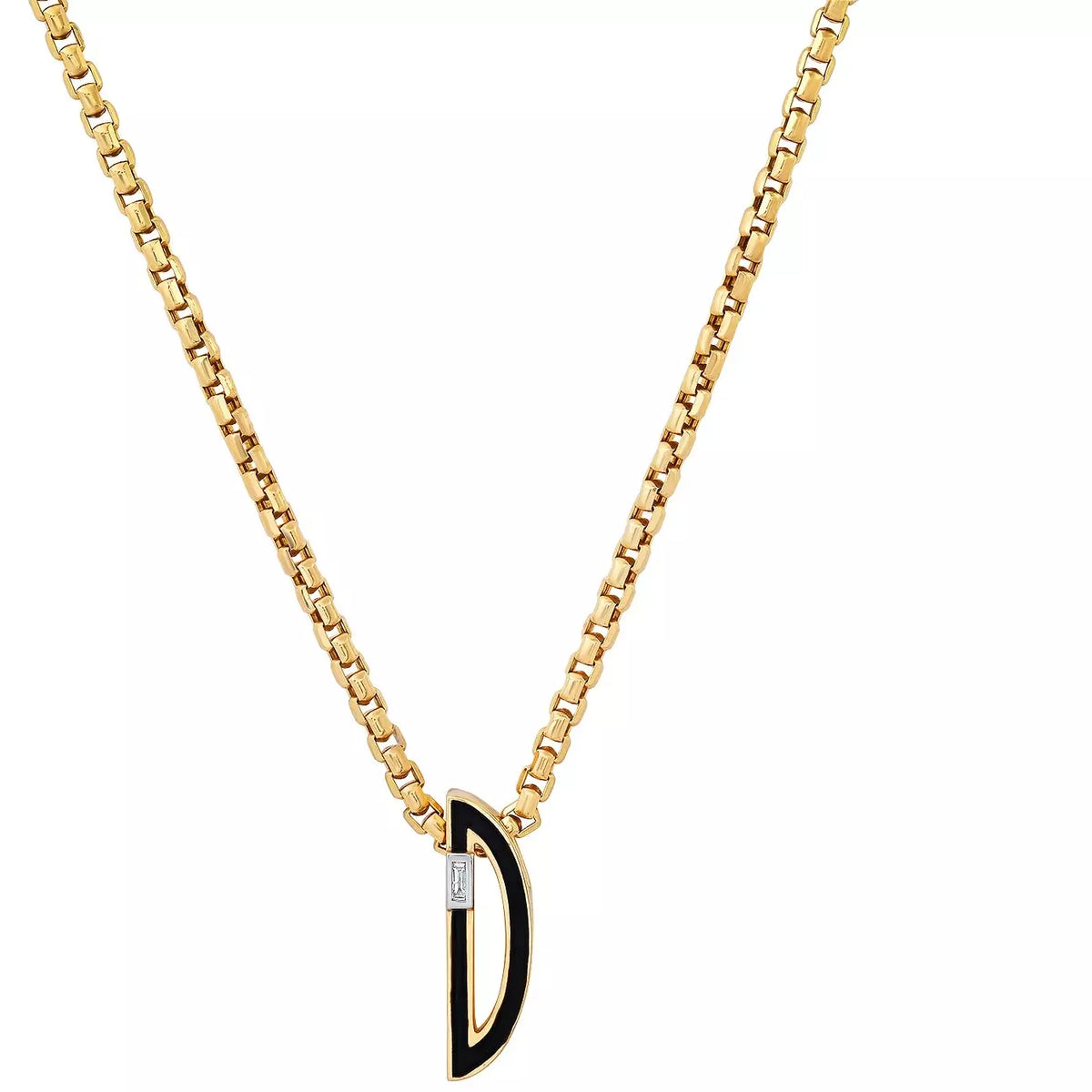 Slide-On Chunky Initial with Enamel and Baguette Necklace