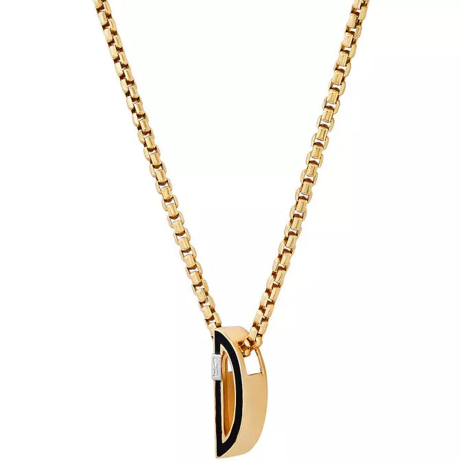 Slide-On Chunky Initial with Enamel and Baguette Necklace