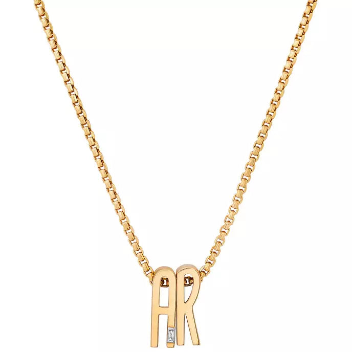 Slide-On Chunky Initial Textured with Baguette Necklace