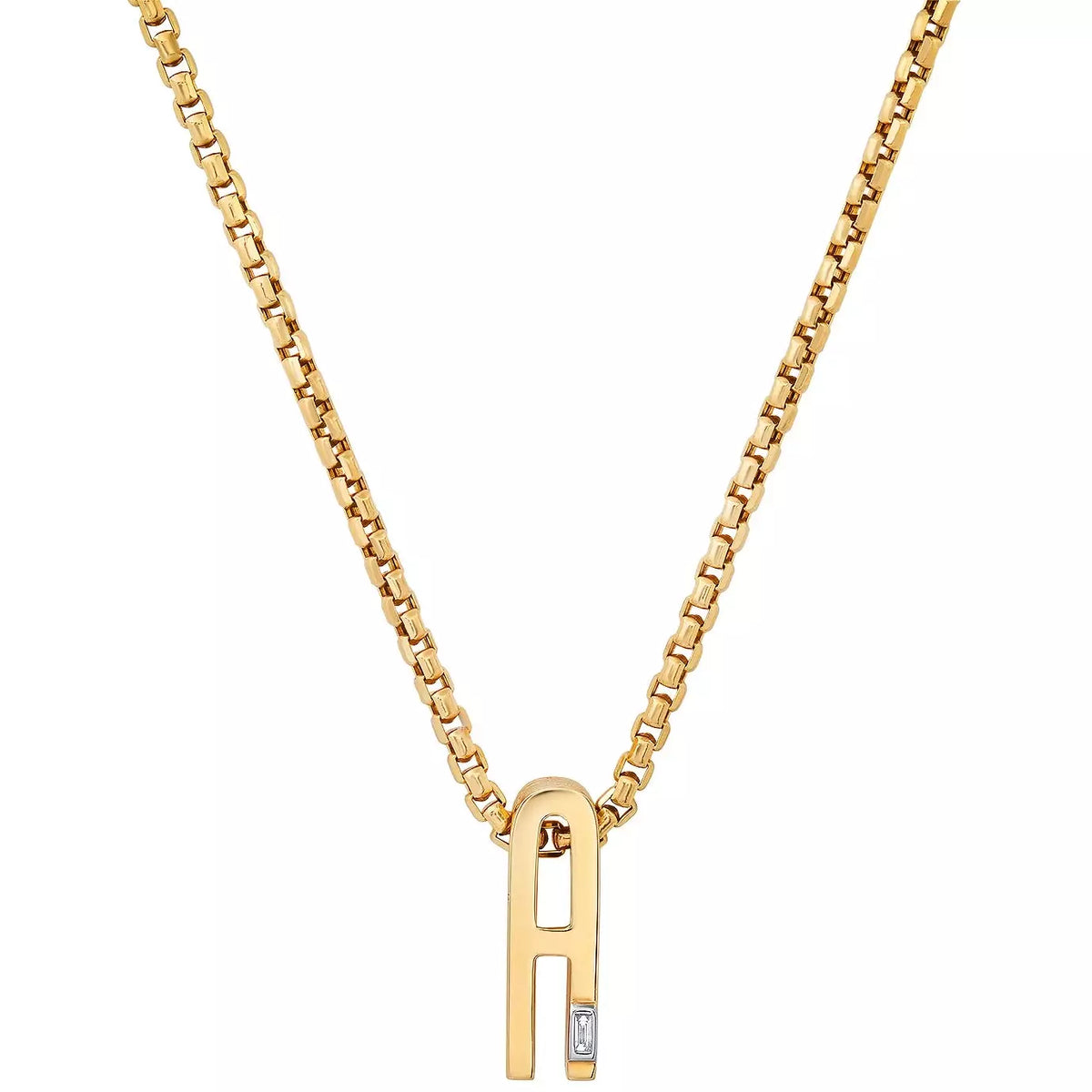 Slide-On Chunky Initial Textured with Baguette Necklace