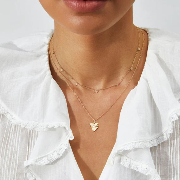 Gold &amp; Diamond Fluted Heart Necklace