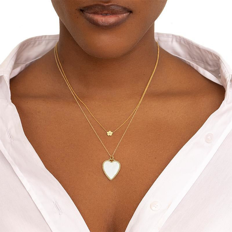 Mother of Pearl Inlay Heart Necklace with Diamonds