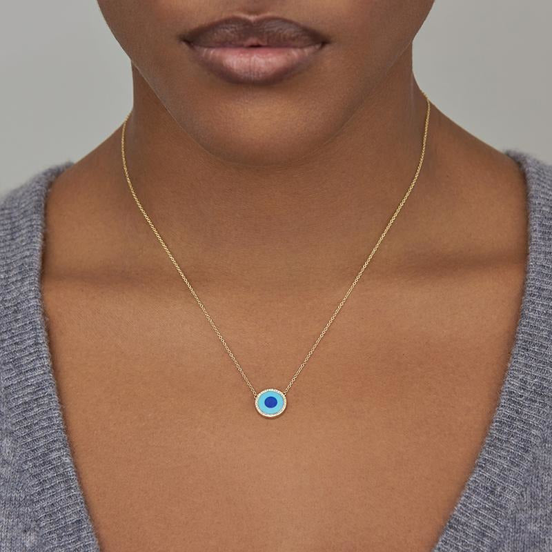 Mini Turquoise Inlay Evil Eye Diamond Necklace
