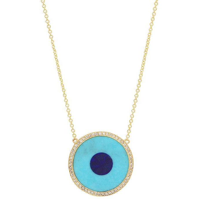Turquoise With Lapis Center Diamond Surround Evil Eye Necklace