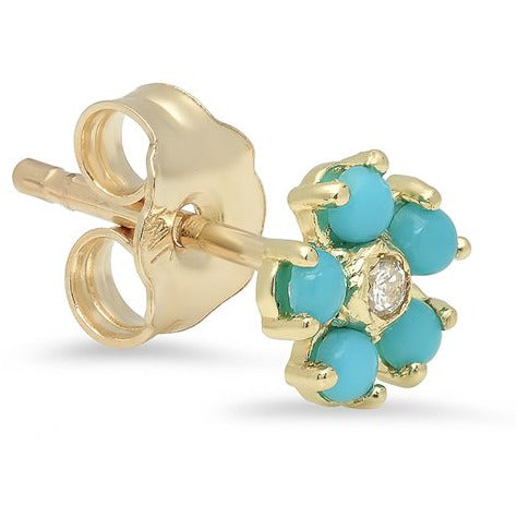 Turquoise Large Flower Studs With Diamond Center