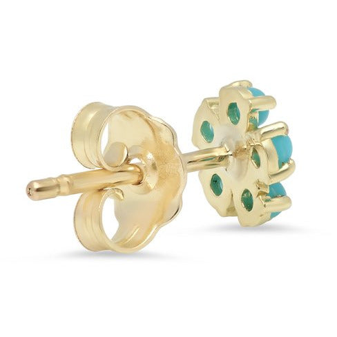 Turquoise Large Flower Studs With Diamond Center