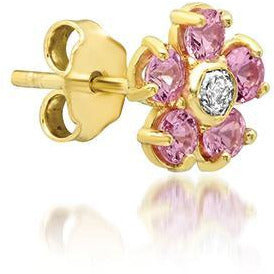 Pink Sapphire Flower Studs with Diamond Center