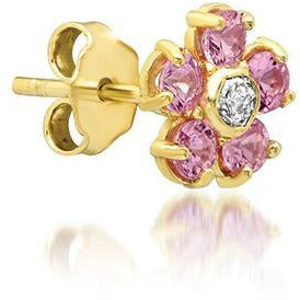 Pink Sapphire Flower Studs with Diamond Center