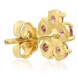 Pink Sapphire Flower Studs with Diamond Center