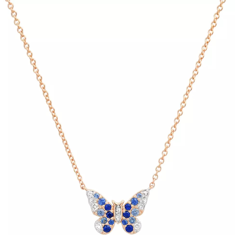 Mini Blue and Diamond Ombré Butterfly Necklace