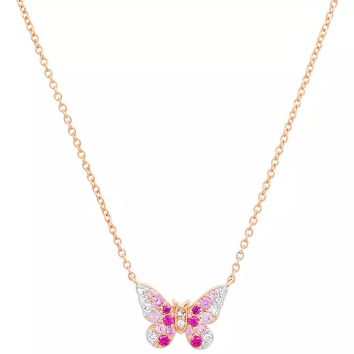 Mini Pink and Diamond Ombré Butterfly Necklace