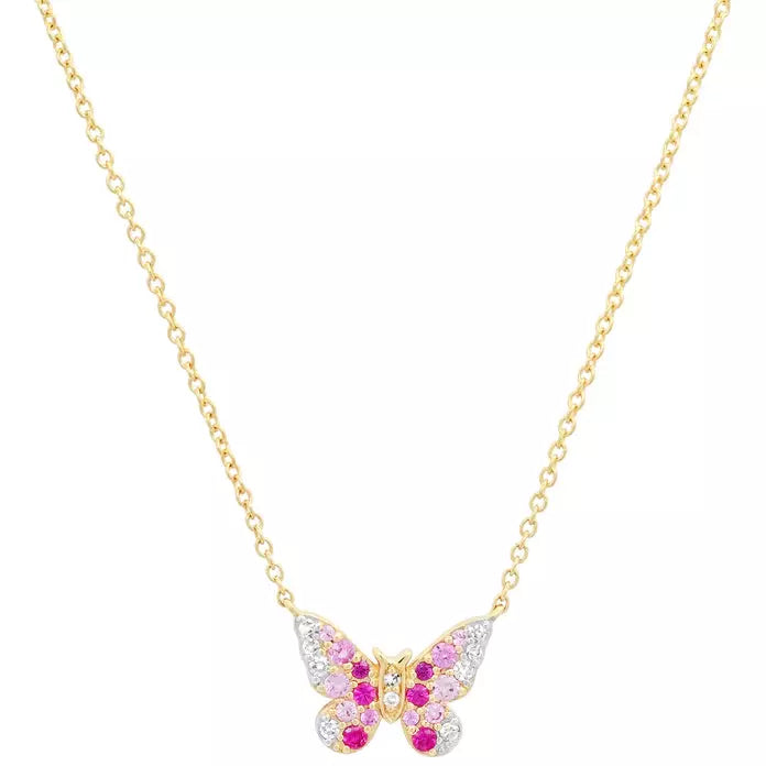 Mini Pink and Diamond Ombré Butterfly Necklace